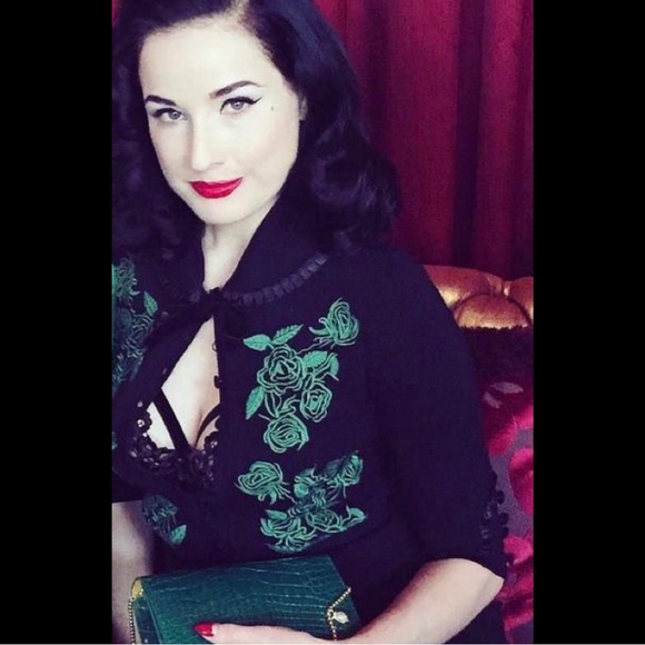 Wheels and Dollbaby Dita Cardigan Black with Emerald Embroidered 12 NWT - Picture 2 of 10